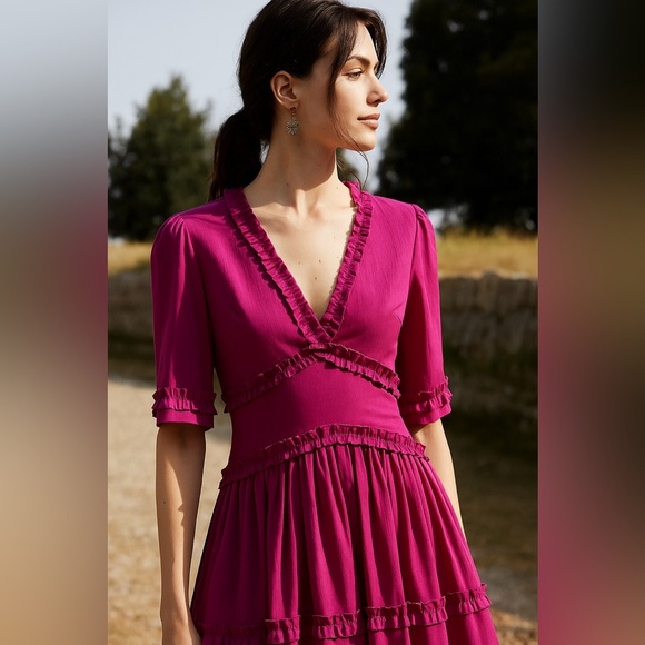 Elegant Magenta Ruffle Dress - Picture 1 of 9